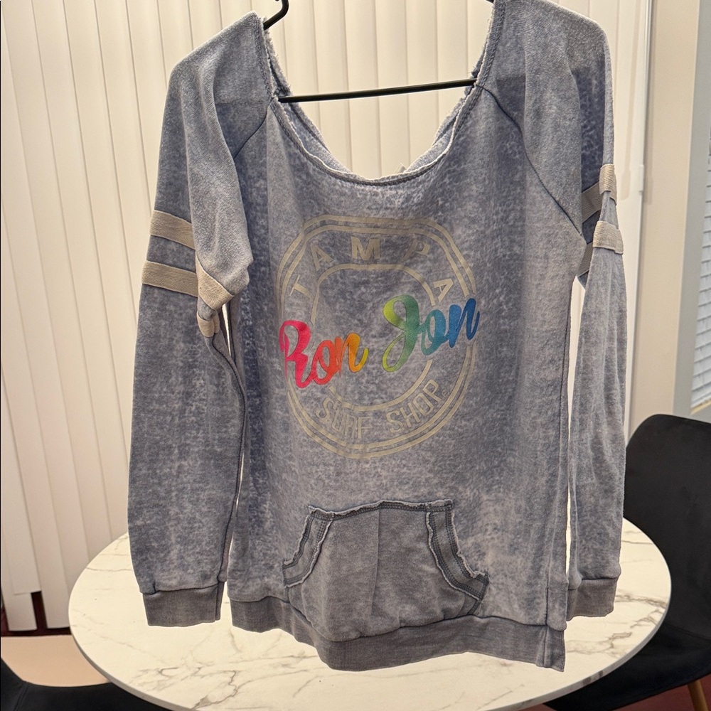 Ron Jon Gray Long Sleeve Tee with Multicolor Logo